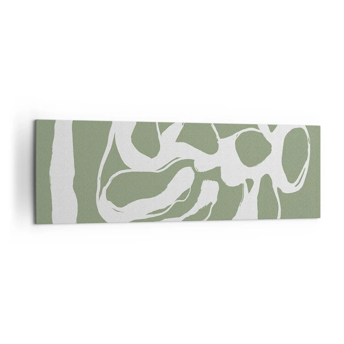 Quadro su tela - Stampe su Tela - Forme organiche in bianco su sfondo verde - 160x50cm - Il richiamo dello spazio - Decorazione murale moderna per soggiorno e camera da letto ARTTOR