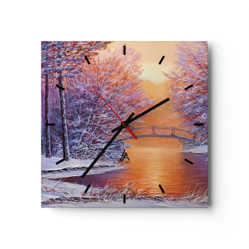Orologio da parete - Orologio in Vetro - Paesaggio invernale con ponte e tramonto - 30x30cm - Incontriamoci qui - Decorazione murale moderna per soggiorno e camera da letto ARTTOR