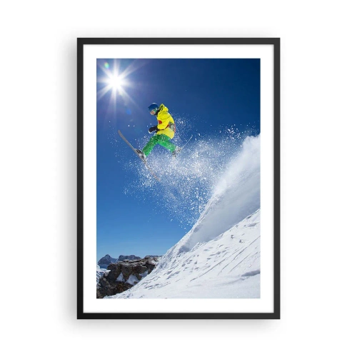 Poster in cornice nera - Sciatore in azione su un pendio innevato - 50x70cm - Ballando con i monti - Decorazione murale moderna per soggiorno e camera da letto ARTTOR