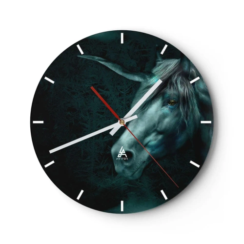 Orologio da parete - Orologio in Vetro - Un unicorno in una foresta oscura - 30x30cm - Nel bosco incantato - Decorazione murale moderna per soggiorno, cucina e camera da letto ARTTOR