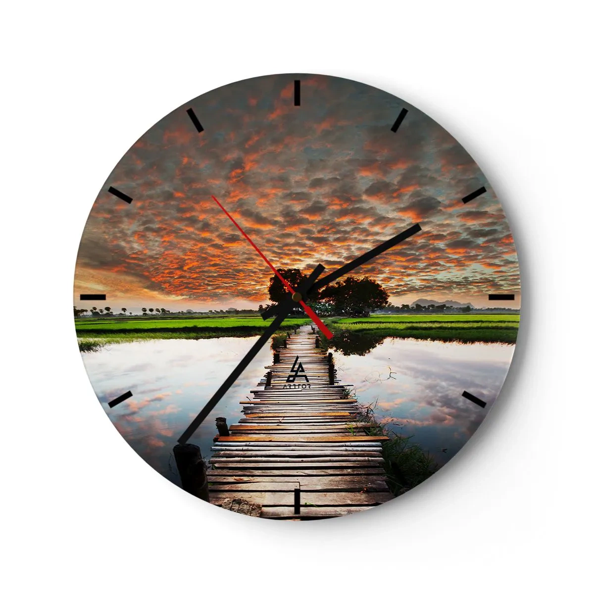 Orologio da parete - Orologio in Vetro - Il molo sullo sfondo di un pittoresco tramonto - 30x30cm - Allarga le braccia, respira  - Decorazione murale moderna per soggiorno, cucina e camera da letto ARTTOR