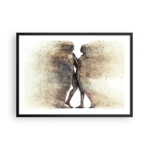 Poster in cornice nera - Un duo astratto di silhouette in tonalità sabbia - 70x50cm - Nati dalla polvere, per amare - Decorazione murale moderna per soggiorno e camera da letto ARTTOR