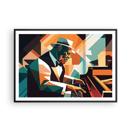 Poster in cornice nera - Musicista astratto che suona il pianoforte con colori caldi. - 100x70cm - Tutto il jazz - Decorazione murale moderna per soggiorno e camera da letto ARTTOR