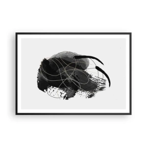 Poster in cornice nera - Astrazione in nero e oro su sfondo bianco - 100x70cm - Nato dal nero - Decorazione murale moderna per soggiorno e camera da letto ARTTOR