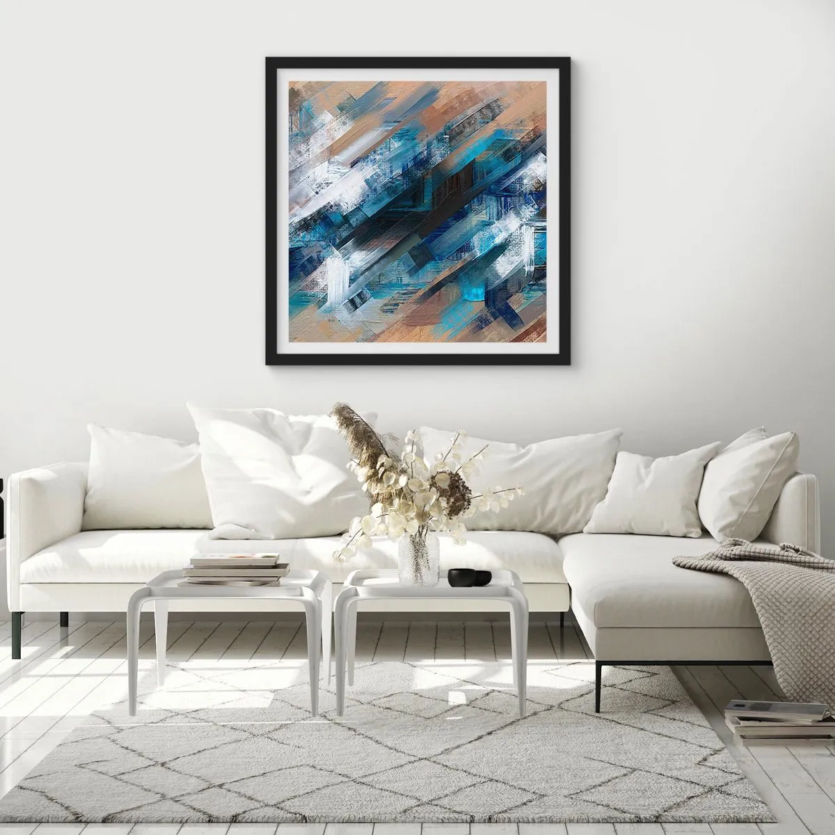 Poster in cornice nera - Sulla diagonale blu - 30x30 cm