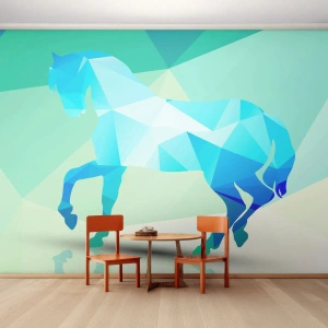 Fotomurali Standard Eco - Cavallo geometrico nel turchese - Animali, Cavallo, Figura geometrica - 350x256 cm