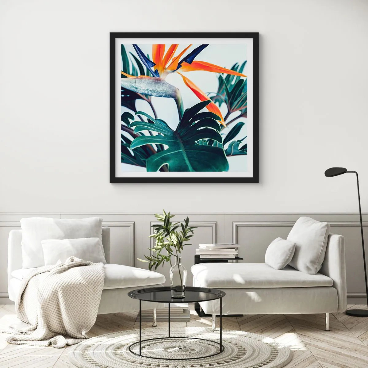 Poster in cornice nera - Pianta uccello - 60x60 cm