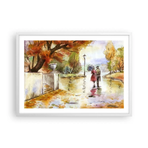 Poster in cornice bianca - Autunno romantico nel parco - 70x50 cm