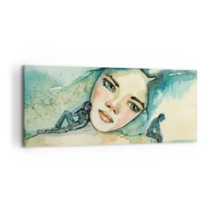 Quadro su tela - Stampe su Tela - Acquerello del volto di una donna con motivo riflettente - 120x50cm - Am I blue? - Decorazione murale moderna per soggiorno e camera da letto ARTTOR
