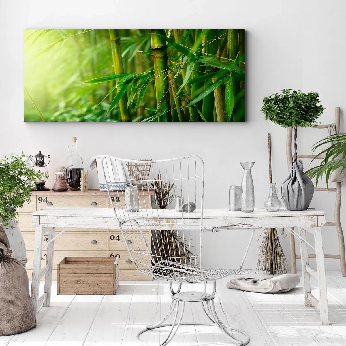 Quadro su tela - Stampe su Tela - Foresta di bambù verde in luce soffusa - 160x50cm - Conoscere il verde in sé - Decorazione murale moderna per soggiorno e camera da letto ARTTOR