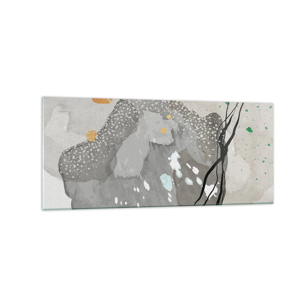 Quadro su vetro - Forme organiche in tonalità di grigio con accenti di nero e oro - 120x50cm - Composizione organica - Decorazione murale moderna per soggiorno e camera da letto ARTTOR