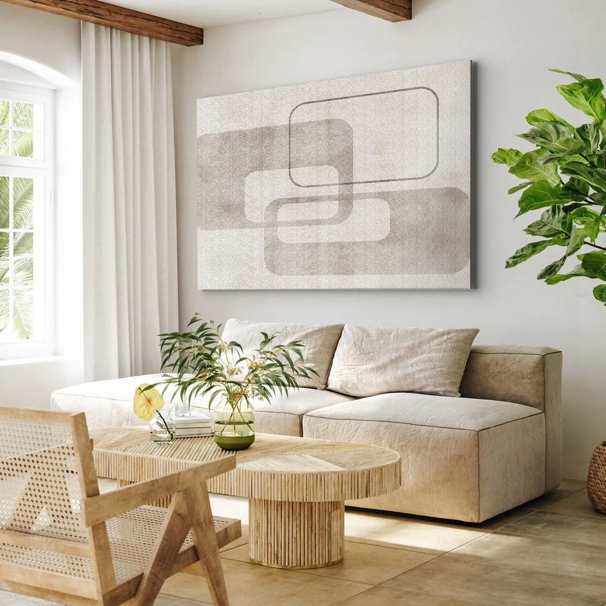 Quadro su tela - Stampe su Tela - Una composizione minimalista con rettangoli nelle tonalità del beige su uno sfondo discreto. - 120x80cm - Giunti geometrici - Decorazione murale moderna per soggiorno e camera da letto ARTTOR