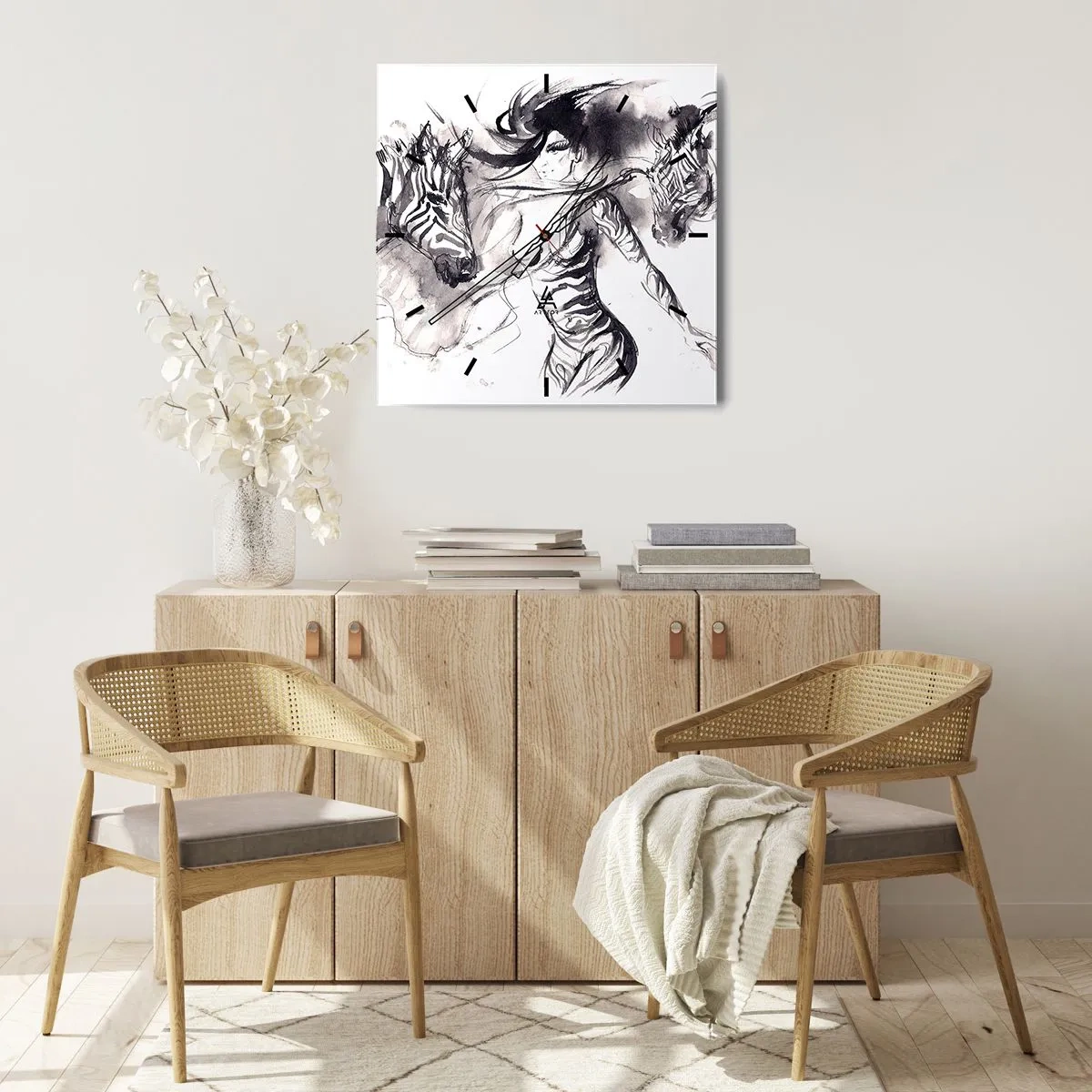 Orologio da parete - Orologio in Vetro - Ballando con le zebre - 40x40 cm