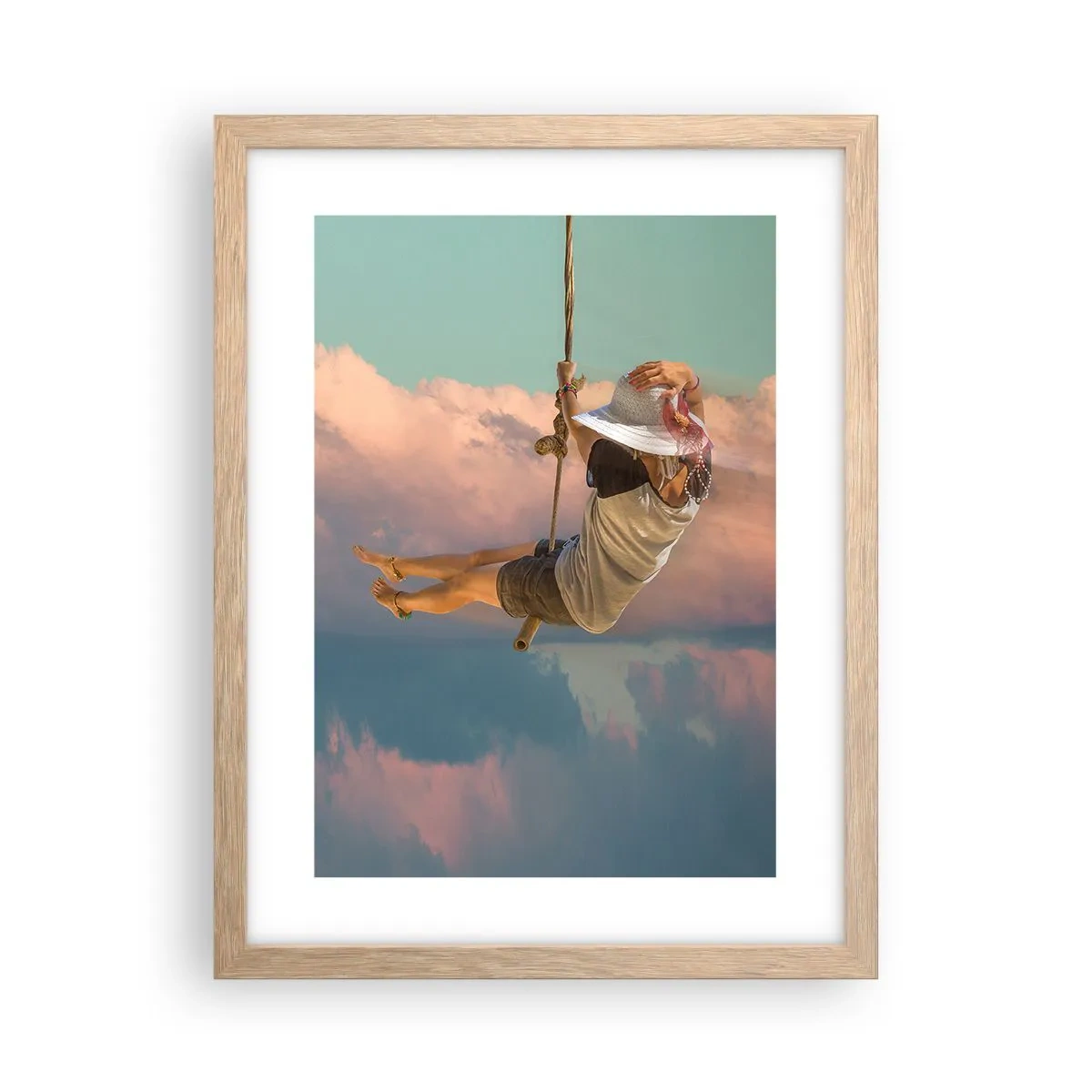 Poster in cornice rovere chiaro - Divertimento tra le nuvole - 30x40 cm