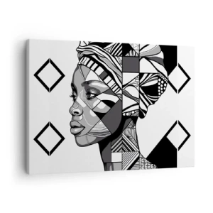 Quadro su tela - Stampe su Tela - Ritratto in bianco e nero di una donna in stile etnico - 70x50cm - Ritratto etnico - Decorazione murale moderna per soggiorno e camera da letto ARTTOR