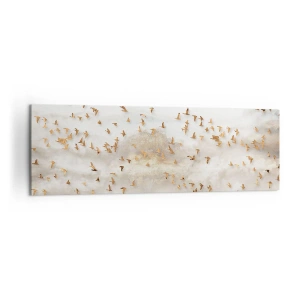 Quadro su tela - Stampe su Tela - Uccelli dorati contro le montagne nebbiose - 160x50cm - È giunto il momento... - Decorazione murale moderna per soggiorno e camera da letto ARTTOR