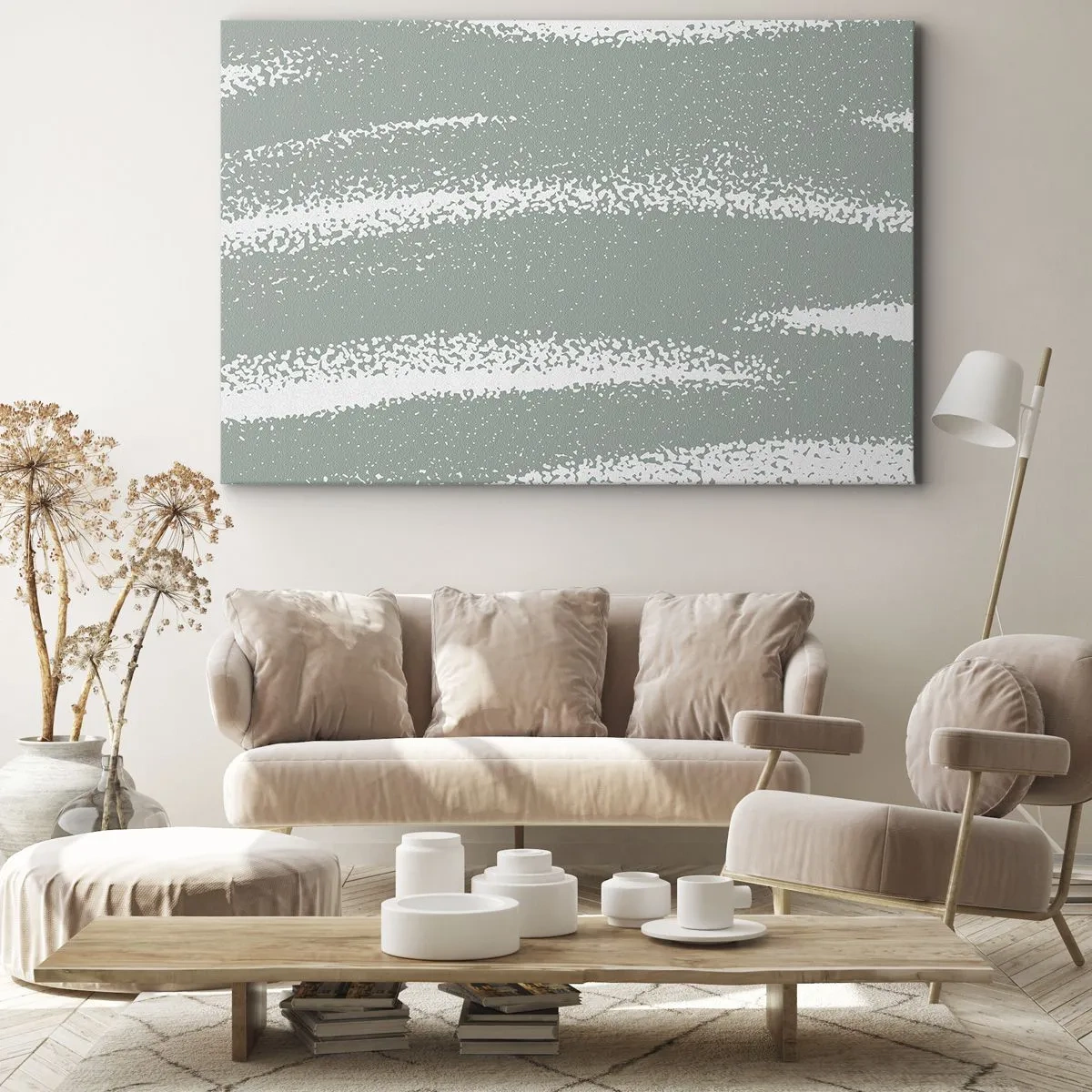 Quadro su tela - Stampe su Tela - Onde invernali nei toni del menta e del bianco - 70x50cm - Astrazione in clima invernale - Decorazione murale moderna per soggiorno e camera da letto ARTTOR