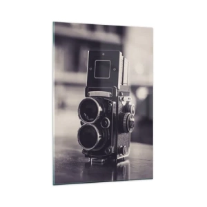 Quadro su vetro - Macchina fotografica antica in bianco e nero - 80x120cm - La magia delle vecchie fotografie - Decorazione murale moderna per soggiorno e camera da letto ARTTOR