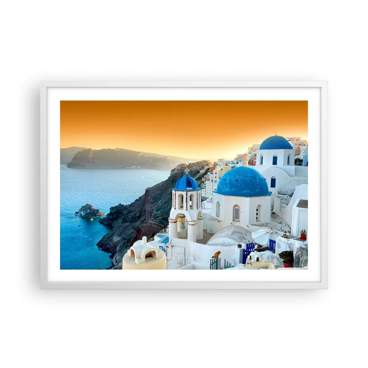 Poster in cornice bianca - Santorini: aggrappate alle rocce - 70x50 cm