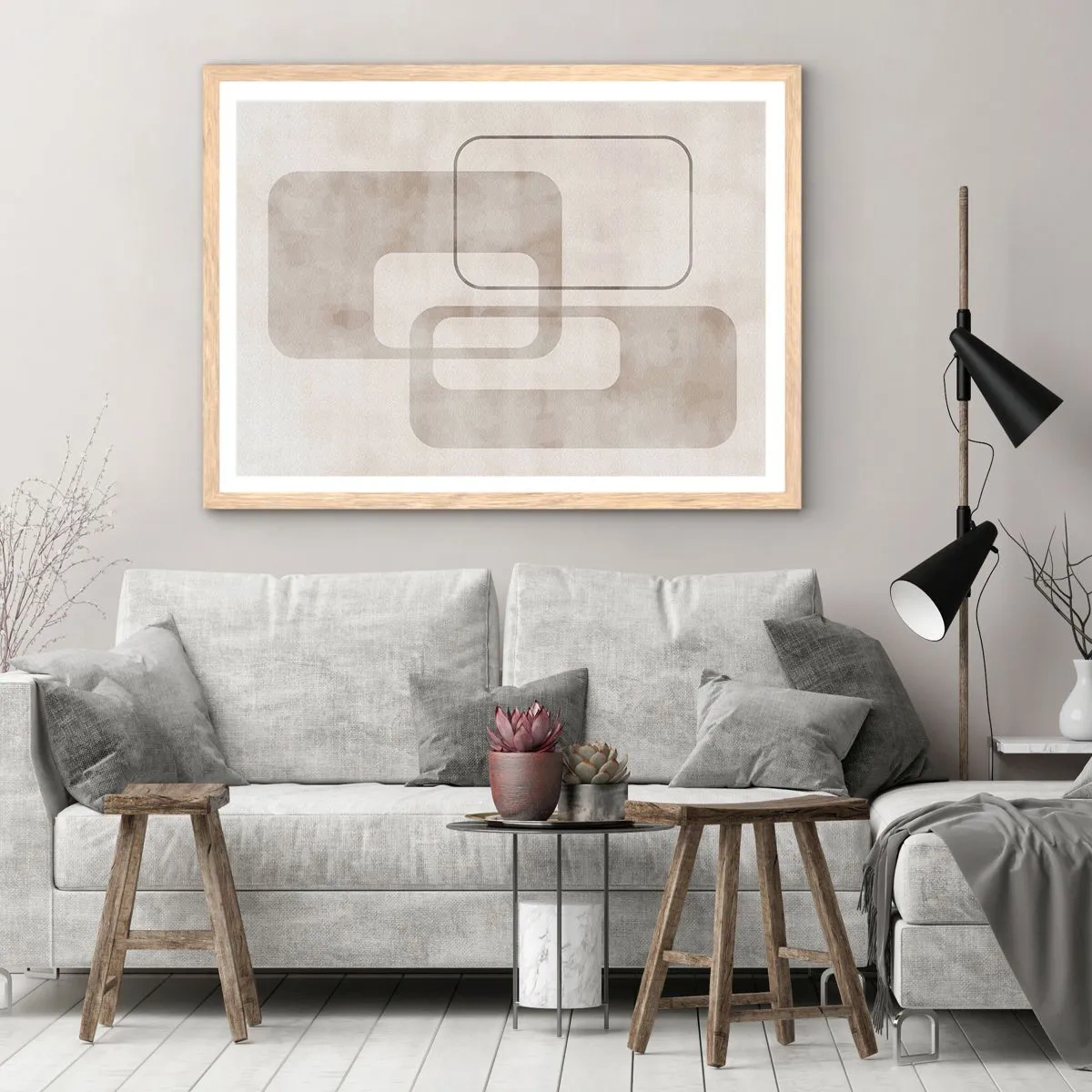 Poster in cornice rovere chiaro - Giunti geometrici - 100x70 cm