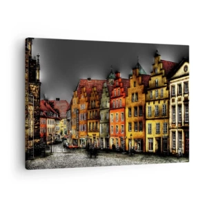 Quadro su tela - Stampe su Tela - Colorate case popolari su una strada acciottolata nella città storica - 70x50cm - Manca solo la carrozza magica - Decorazione murale moderna per soggiorno e camera da letto ARTTOR
