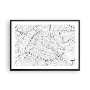 Poster in cornice nera - Mappa della città minimalista in bianco e nero - 70x50cm - Il fiore di Parigi - Decorazione murale moderna per soggiorno e camera da letto ARTTOR