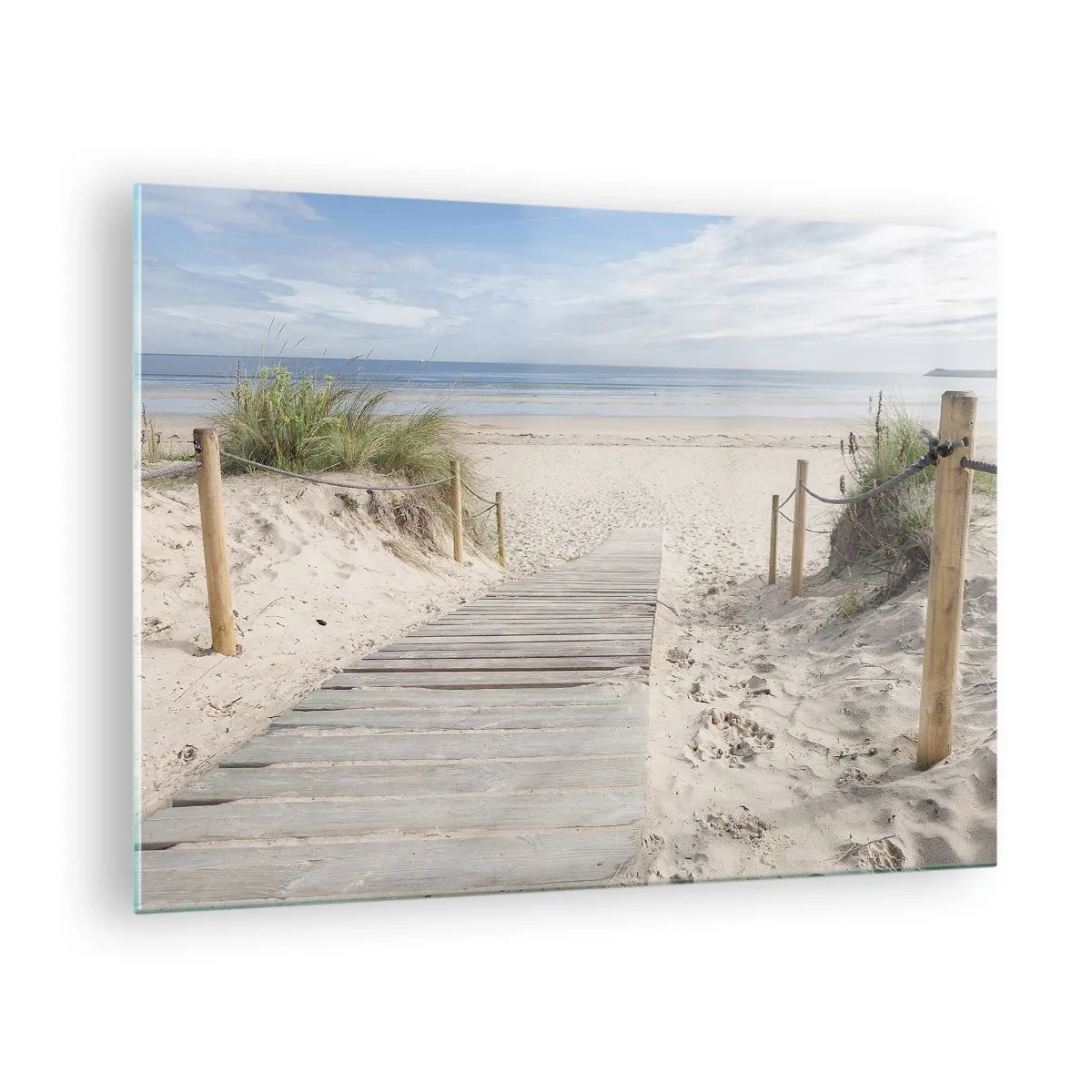 Quadro su vetro - Sentiero per la spiaggia con vista mare - 70x50cm - Fino all'orizzonte - Decorazione murale moderna per soggiorno e camera da letto ARTTOR
