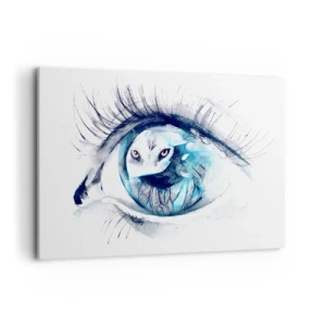 Quadro su tela - Stampe su Tela - Un occhio con l'immagine di un gufo in tonalità di blu acquerellate - 100x70cm - Faccia a faccia con la natura selvaggia - Decorazione murale moderna per soggiorno e camera da letto ARTTOR