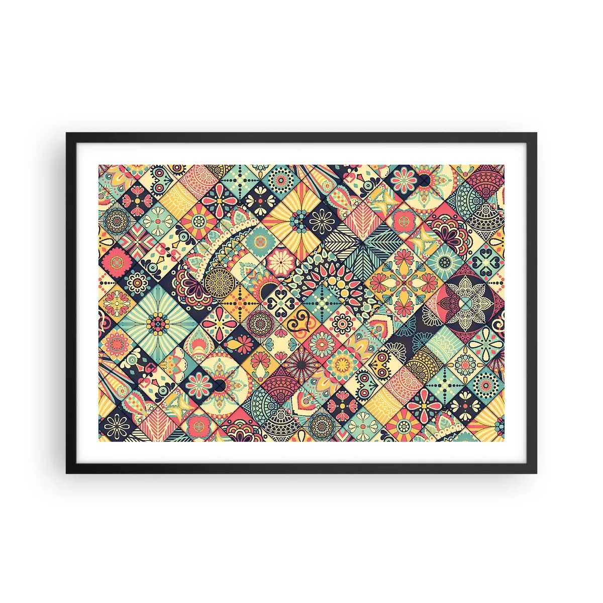 Poster in cornice nera - Motivi geometrici colorati ispirati allo stile marocchino - 70x50cm - L'atmosfera del Marocco - Decorazione murale moderna per soggiorno e camera da letto ARTTOR
