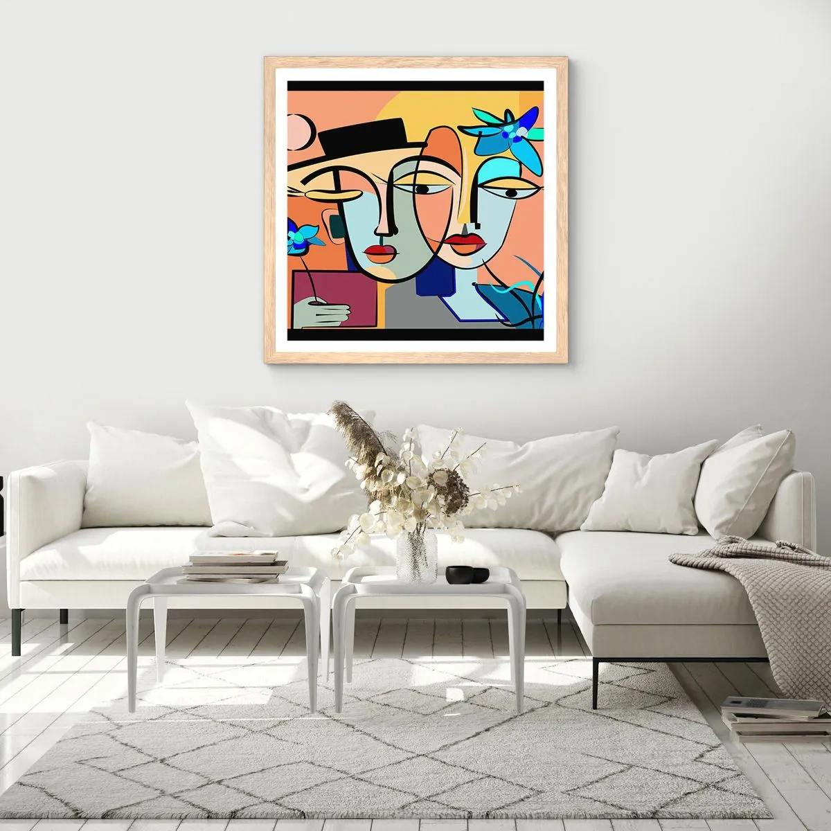 Poster in cornice rovere chiaro - Appuntamento in stile Picasso - 40x40 cm