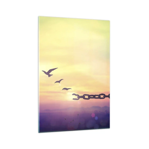Quadro su vetro - Simbolo di libertà con uccelli e una catena spezzata - 70x100cm - La vittoria della libertà - Decorazione murale moderna per soggiorno e camera da letto ARTTOR