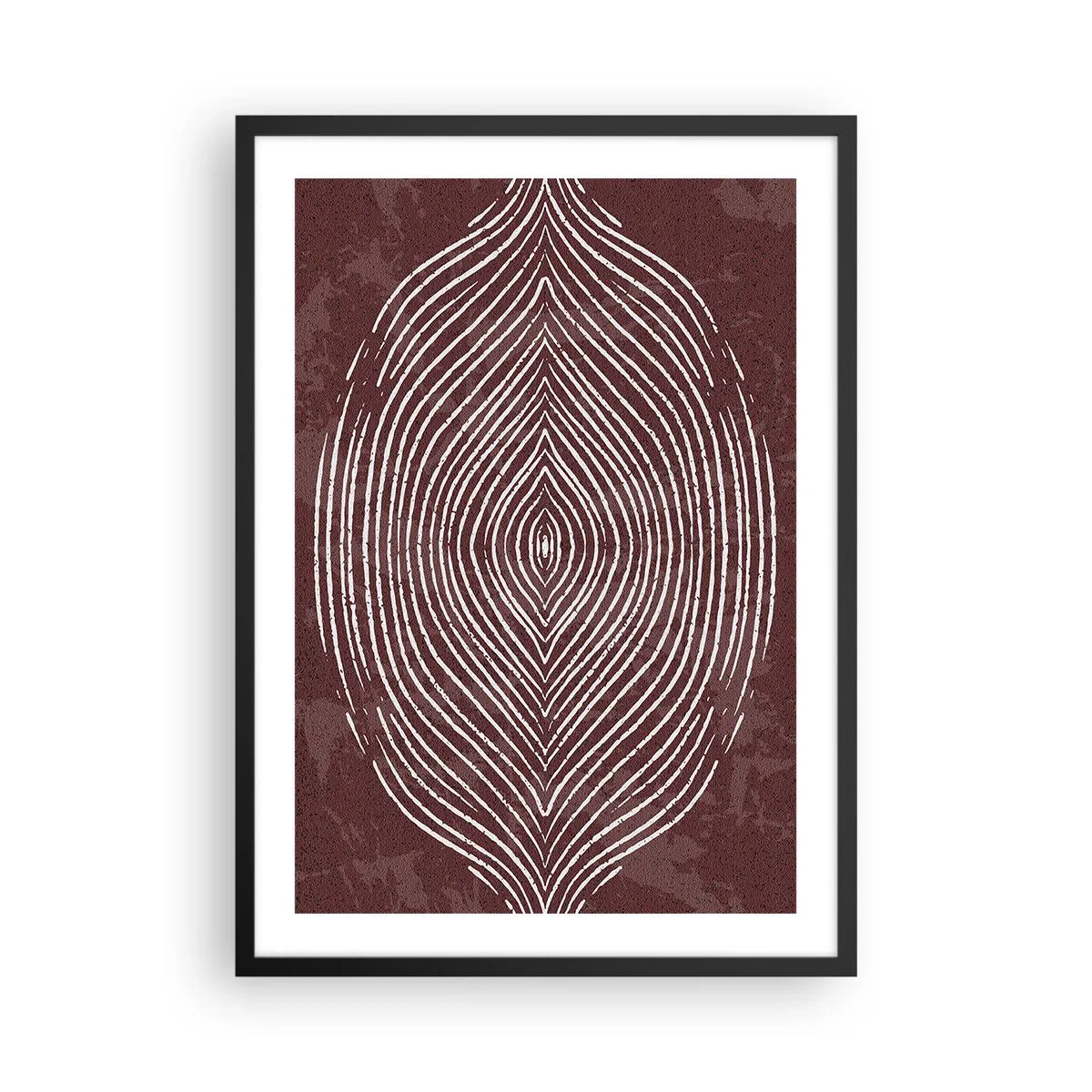 Poster in cornice nera - Un motivo ipnotico di linee bianche su uno sfondo marrone. - 50x70cm - Lo spazio parlante - Decorazione murale moderna per soggiorno e camera da letto ARTTOR