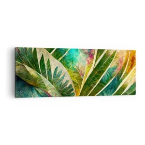 Quadro su tela - Stampe su Tela - Foglie tropicali colorate su uno sfondo chiaro - 140x50cm - I colori dei tropici - Decorazione murale moderna per soggiorno e camera da letto ARTTOR