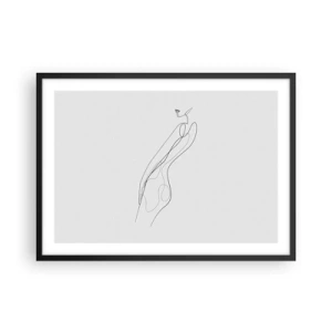 Poster in cornice nera - Una linea minimalista che mostra una silhouette su uno sfondo chiaro - 70x50cm - Appena una promessa - Decorazione murale moderna per soggiorno e camera da letto ARTTOR
