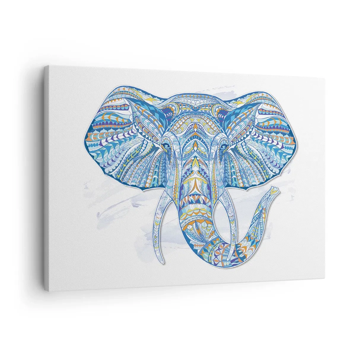 Quadro su tela - Stampe su Tela - Elefante geometrico nei toni del blu e dell'oro - 70x50cm - Intarsiato con oro e blu - Decorazione murale moderna per soggiorno e camera da letto ARTTOR