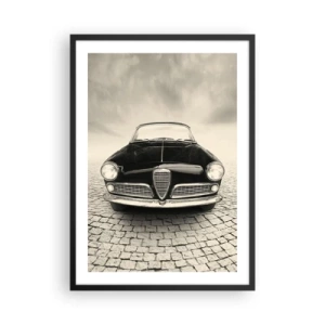 Poster in cornice nera - La parte anteriore di un'auto d'epoca su una strada acciottolata - 50x70cm - Come non amarmi? - Decorazione murale moderna per soggiorno e camera da letto ARTTOR
