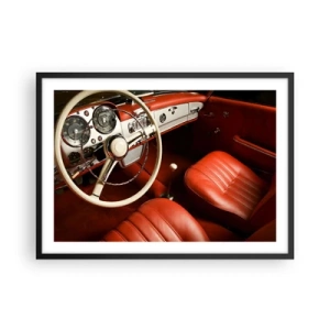 Poster in cornice nera - Interni di auto d'epoca con sedili in pelle rossa - 70x50cm - Lusso in stile vintage - Decorazione murale moderna per soggiorno e camera da letto ARTTOR