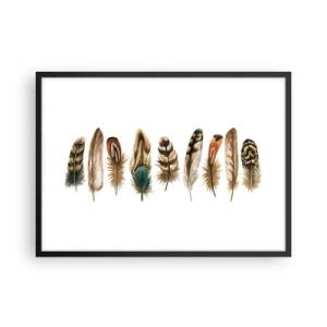 Poster in cornice nera - Motivo decorativo di una raccolta di piume varie - 70x50cm - Composizione di piume - Decorazione murale moderna per soggiorno e camera da letto ARTTOR