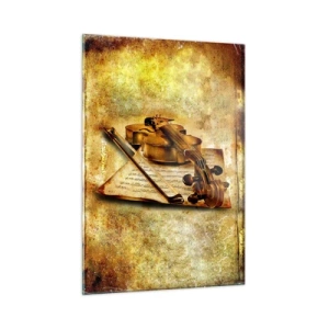 Quadro su vetro - Violino con spartiti su sfondo vintage - 50x70cm - Ci vuole subito un virtuoso - Decorazione murale moderna per soggiorno e camera da letto ARTTOR