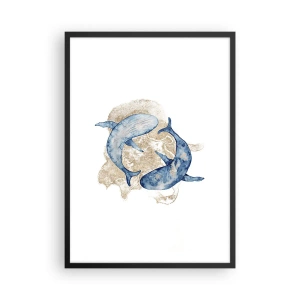 Poster in cornice nera - Un dipinto astratto di due balenottere comuni - 50x70cm - Amicizia o amore? - Decorazione murale moderna per soggiorno e camera da letto ARTTOR