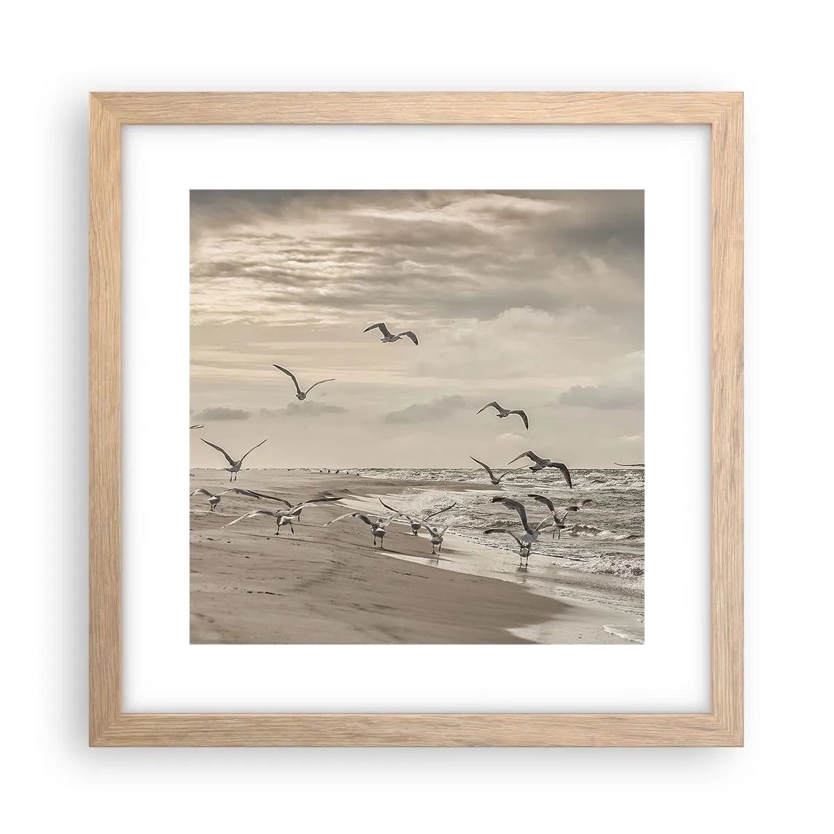 Poster in cornice rovere chiaro - Brusio del mare, canto degli uccelli - 30x30 cm