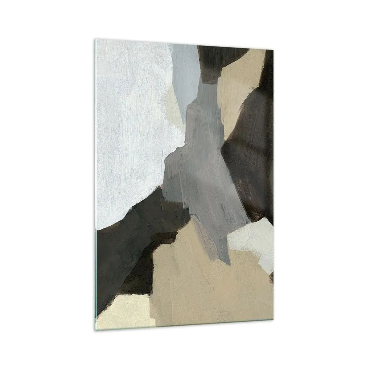 Quadro su vetro - Forme astratte nei toni del beige, del marrone e del grigio - 70x100cm - Astrazione: il crocevia del grigio - Decorazione murale moderna per soggiorno e camera da letto ARTTOR