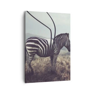 Quadro su tela - Stampe su Tela - Una zebra surreale contro un paesaggio erboso - 50x70cm - Attenzione! Difetto - Decorazione murale moderna per soggiorno e camera da letto ARTTOR