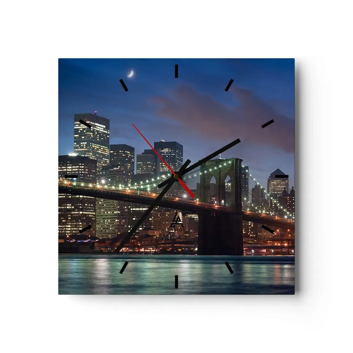 Orologio da parete - Orologio in Vetro - Ponte di New York City di notte con edifici illuminati - 30x30cm - Notte illuminata - Decorazione murale moderna per soggiorno e camera da letto ARTTOR