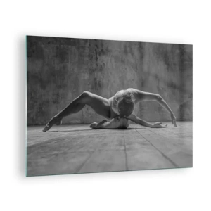 Quadro su vetro - Ballerina in posa sul pavimento - 70x50cm - Simmetria ritrovata - Decorazione murale moderna per soggiorno e camera da letto ARTTOR
