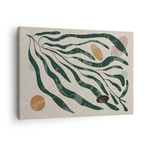 Quadro su tela - Stampe su Tela - Linee e forme organiche in verde e beige - 70x50cm - Tra il verde - Decorazione murale moderna per soggiorno e camera da letto ARTTOR