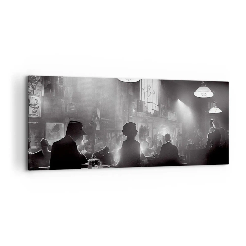 Quadro su tela - Stampe su Tela - Scena dei locali notturni jazz in bianco e nero - 120x50cm - Nell'atmosfera jazz - Decorazione murale moderna per soggiorno e camera da letto ARTTOR