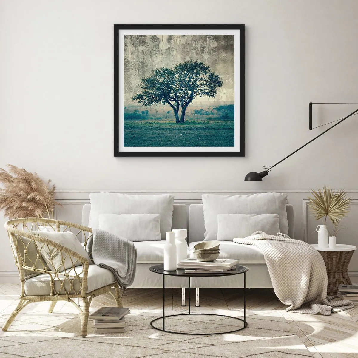 Poster in cornice nera - Un melo su un prato blu? - 60x60 cm