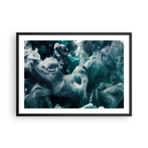 Poster in cornice nera - Onde astratte dinamiche nelle tonalità del blu e del bianco - 70x50cm - Il movimento dei colori - Decorazione murale moderna per soggiorno e camera da letto ARTTOR