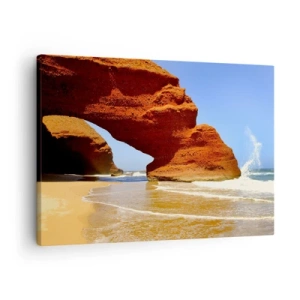 Quadro su tela - Stampe su Tela - Un arco di roccia naturale su una spiaggia con cielo azzurro e onde - 70x50cm - Migliaia di anni di acqua e vento - Decorazione murale moderna per soggiorno e camera da letto ARTTOR